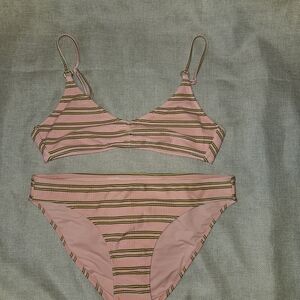 AERIE shell Pink/YellowStriped Pink Bikini Set